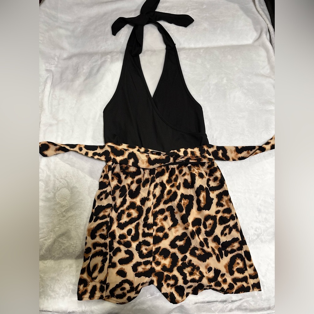 Leopard and black romper